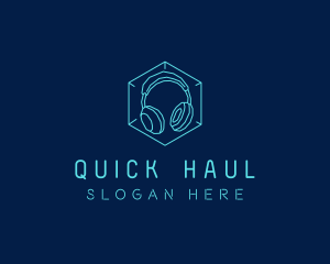 Neon Blue DJ Headphones  logo design