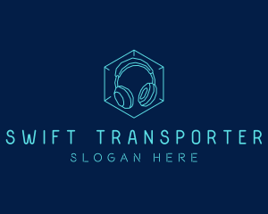 Neon Blue DJ Headphones  logo design