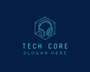 Neon Blue DJ Headphones  logo design