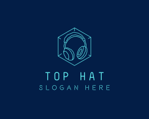 Neon Blue DJ Headphones  logo design