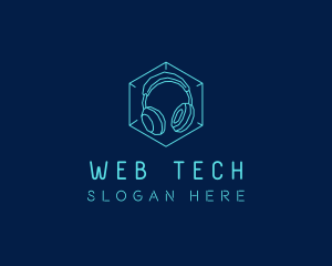 Neon Blue DJ Headphones  logo design