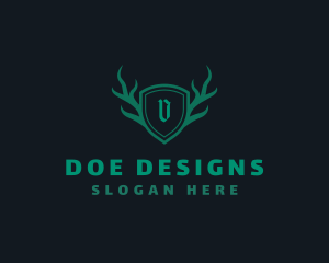 Shield Antlers Stag Crest  logo design