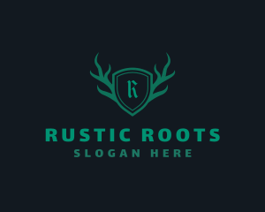 Shield Antlers Stag Crest  logo design