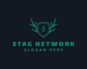 Shield Antlers Stag Crest  logo design