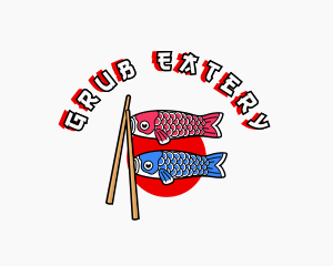 Japanese Fish Flag Chopsticks logo design