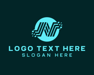 Blue Technology Letter N logo design