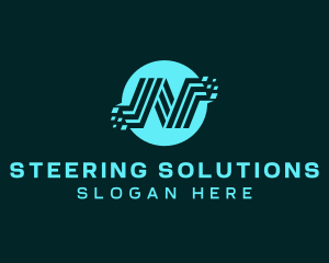 Blue Technology Letter N logo design