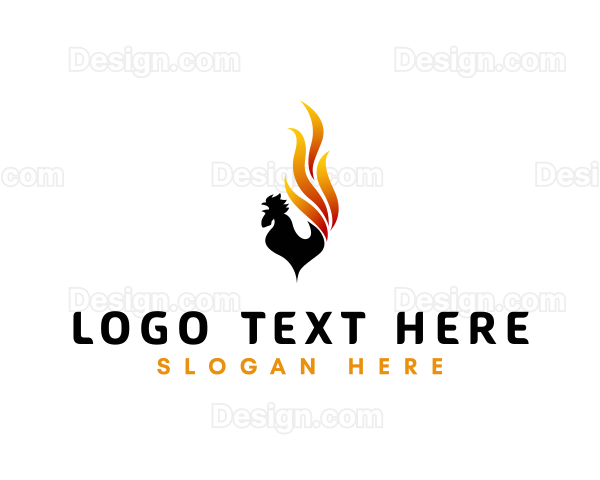 Flaming Fire Rooster Logo