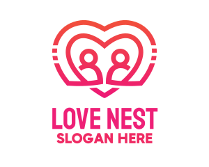 Pink Love Heart Couple logo design