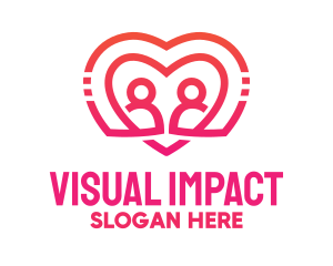 Pink Love Heart Couple logo design