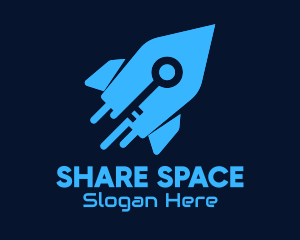 Blue Space Rocket Key logo design