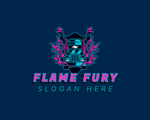 Neon Truck Flame logo design