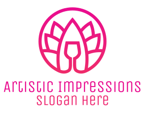 Pink Wine Glass Lotus logo design