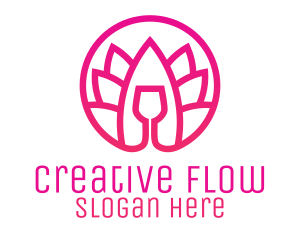 Pink Wine Glass Lotus logo design