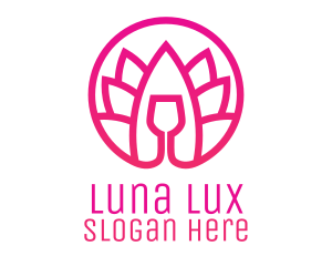 Pink Wine Glass Lotus logo design