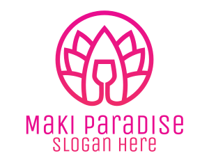 Pink Wine Glass Lotus logo design