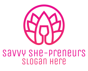 Pink Wine Glass Lotus logo design