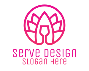 Pink Wine Glass Lotus logo design