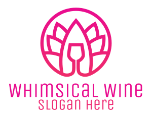 Pink Wine Glass Lotus logo design