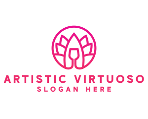 Pink Wine Glass Lotus logo design