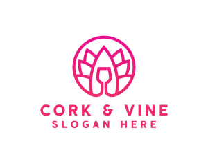 Pink Wine Glass Lotus logo design