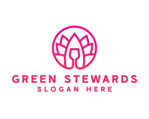 Pink Wine Glass Lotus logo design