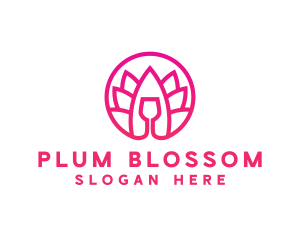 Pink Wine Glass Lotus logo design