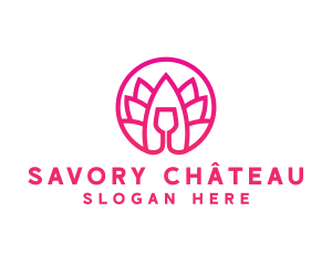 Pink Wine Glass Lotus logo design