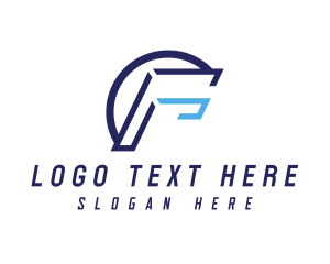 Blue Modern Letter F Outline logo