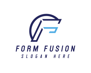 Blue Modern Letter F Outline logo design