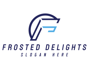 Blue Modern Letter F Outline logo design