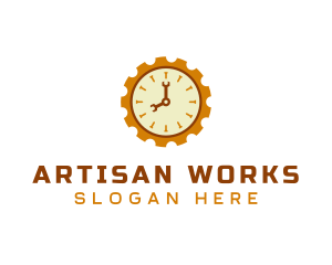 Handyman Clock Cogwheel logo design