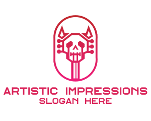 Red Gradient Skull Guitar logo design