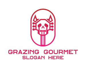 Red Gradient Skull Guitar logo design