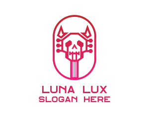 Red Gradient Skull Guitar logo design