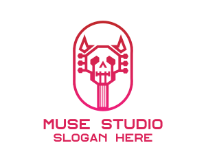 Red Gradient Skull Guitar logo design