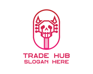 Red Gradient Skull Guitar logo design