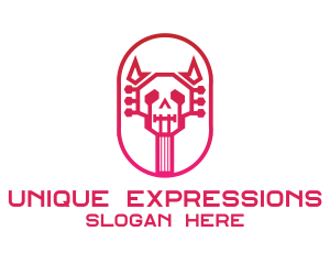 Red Gradient Skull Guitar logo design