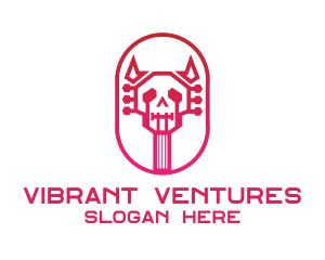 Red Gradient Skull Guitar logo design