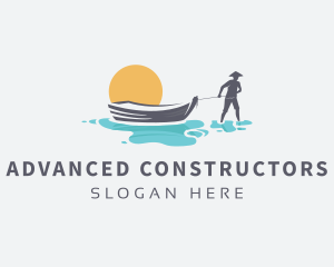 Canoe Boat Sunset logo design