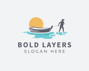 Canoe Boat Sunset logo design