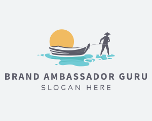 Canoe Boat Sunset logo design