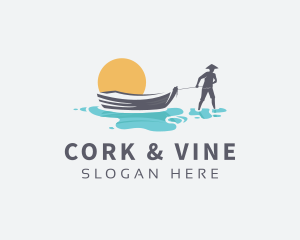 Canoe Boat Sunset logo design