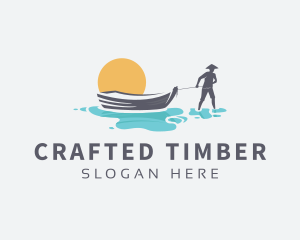 Canoe Boat Sunset logo design