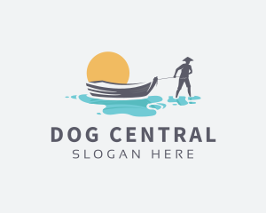 Canoe Boat Sunset logo design