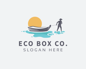 Canoe Boat Sunset logo design