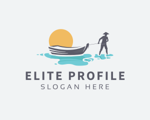 Canoe Boat Sunset logo design