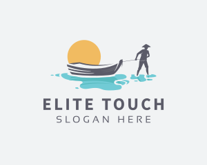 Canoe Boat Sunset logo design