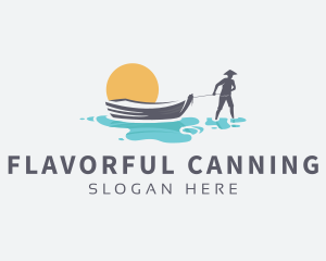 Canoe Boat Sunset logo design