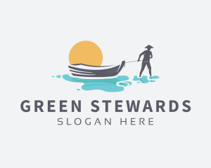 Canoe Boat Sunset logo design